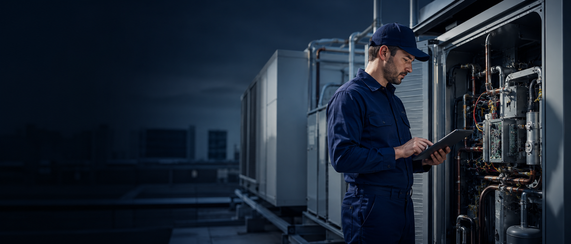 HVAC technician working on equipment