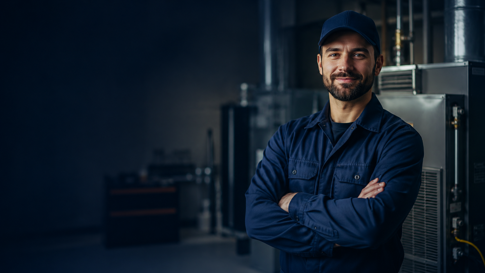 HVAC technician working on equipment